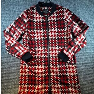 Sanctuary Women's Bomber‎ Jacket Red Black Houndstooth Full Zip Size Medium